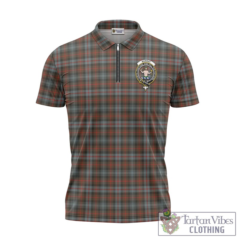 Murray of Atholl Weathered Tartan Zipper Polo Shirt with Family Crest