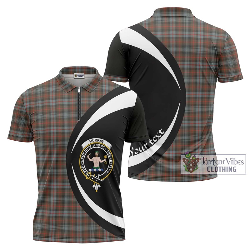Murray of Atholl Weathered Tartan Zipper Polo Shirt with Family Crest Circle Style