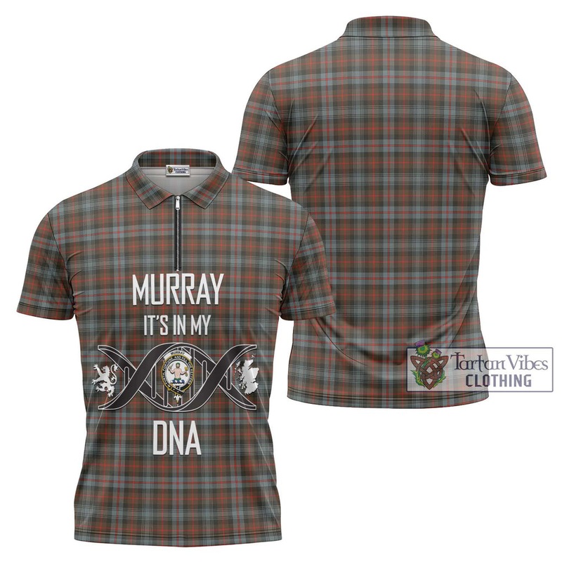 Murray of Atholl Weathered Tartan Zipper Polo Shirt with Family Crest DNA In Me Style