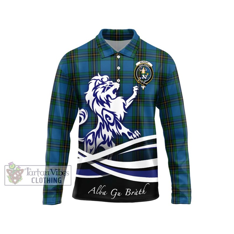 Murray of Elibank Tartan Long Sleeve Polo Shirt with Alba Gu Brath Regal Lion Emblem