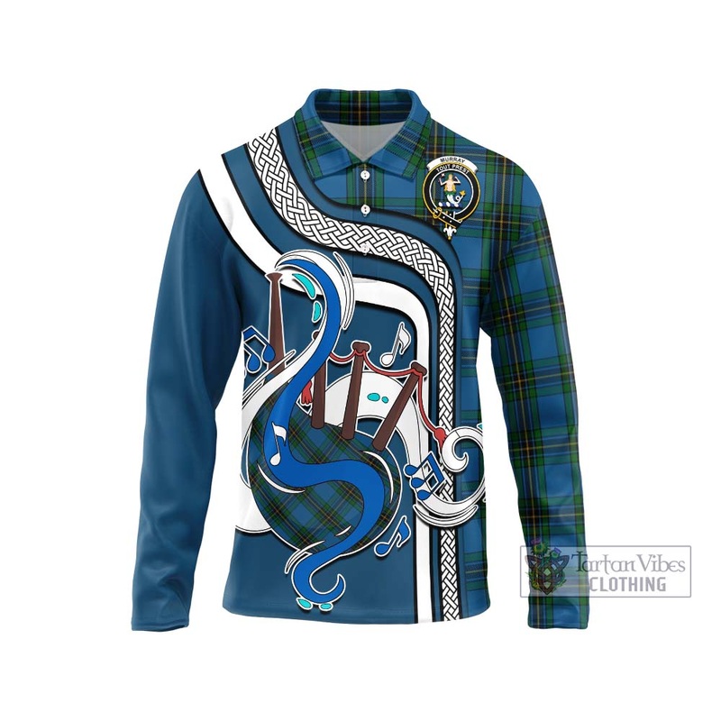 Murray of Elibank Tartan Long Sleeve Polo Shirt with Epic Bagpipe Style