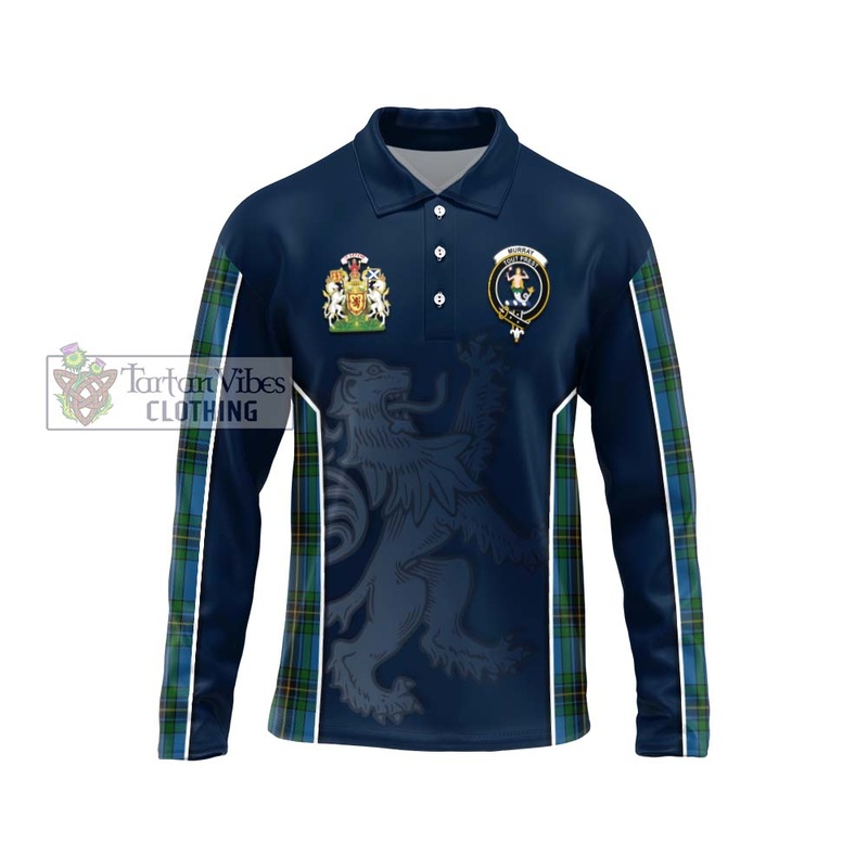 Murray of Elibank Tartan Long Sleeve Polo Shirt with Family Crest and Lion Rampant Vibes Sport Style