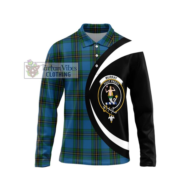 Murray of Elibank Tartan Long Sleeve Polo Shirt with Family Crest Circle Style