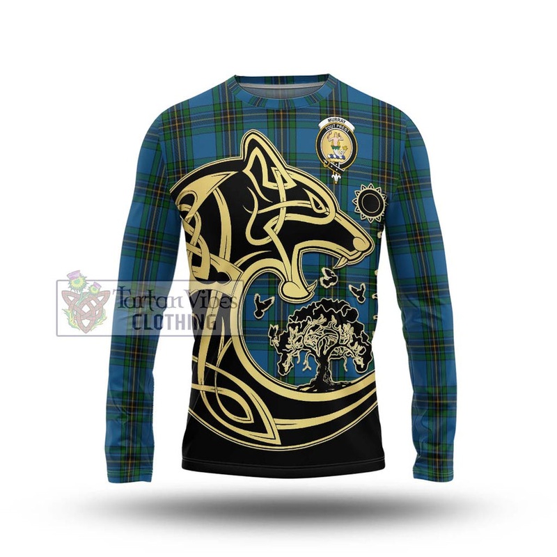 Murray of Elibank Tartan Long Sleeve T-Shirt with Family Crest Celtic Wolf Style