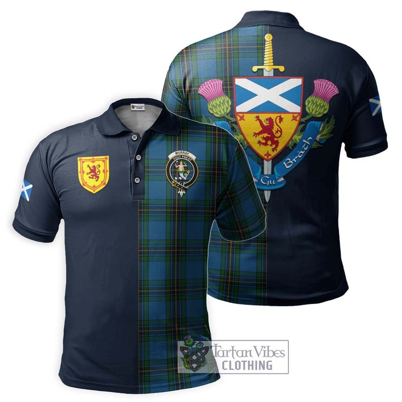 Murray of Elibank Tartan Polo Shirt Alba with Scottish Lion Royal Arm Half Style