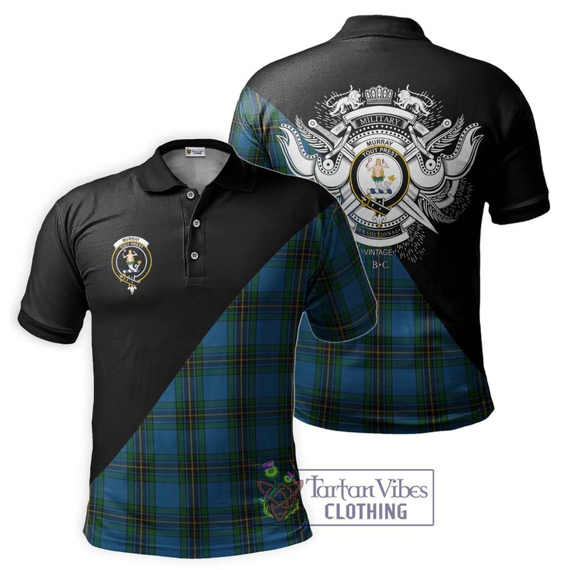 Murray of Elibank Tartan Polo Shirt with Family Crest and Military Logo Style