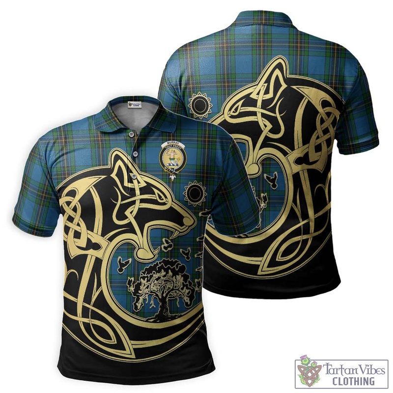 Murray of Elibank Tartan Polo Shirt with Family Crest Celtic Wolf Style