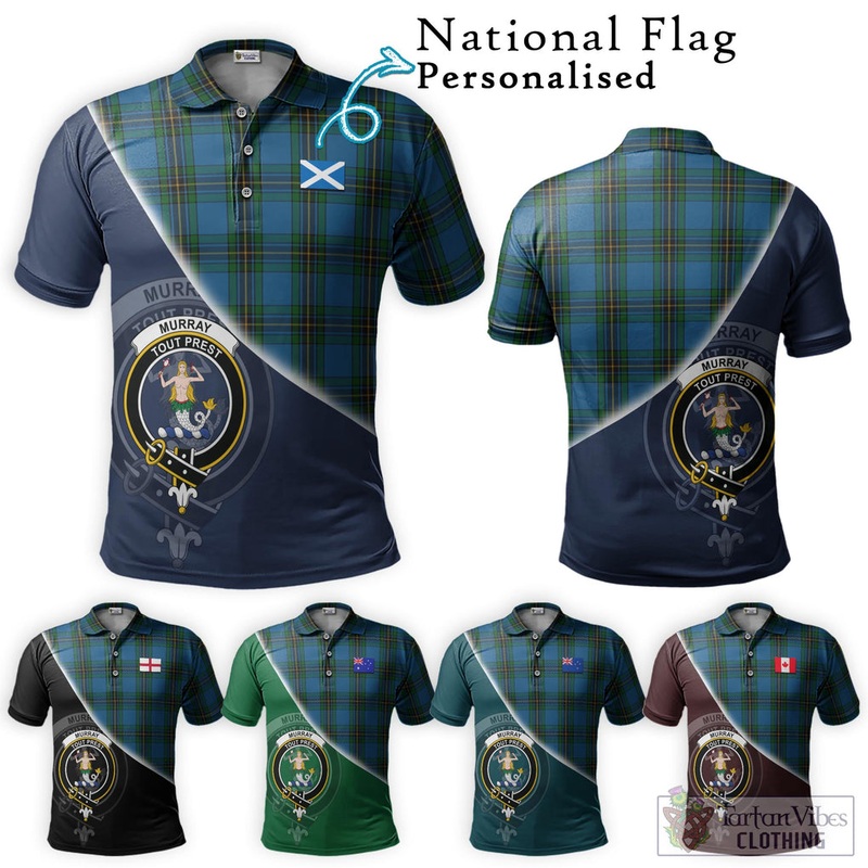 Murray of Elibank Tartan Polo Shirt with Personalised National Flag and Family Crest Half Style