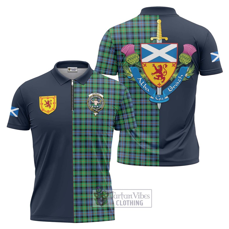 Murray of Atholl Ancient Tartan Zipper Polo Shirt Alba with Scottish Lion Royal Arm Half Style