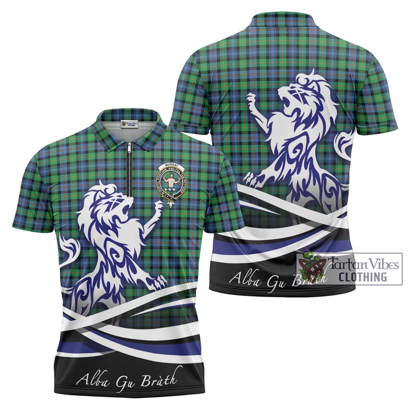 Murray of Atholl Ancient Tartan Zipper Polo Shirt with Alba Gu Brath Regal Lion Emblem