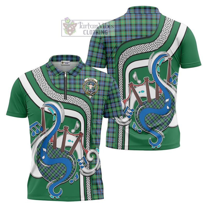 Murray of Atholl Ancient Tartan Zipper Polo Shirt with Epic Bagpipe Style