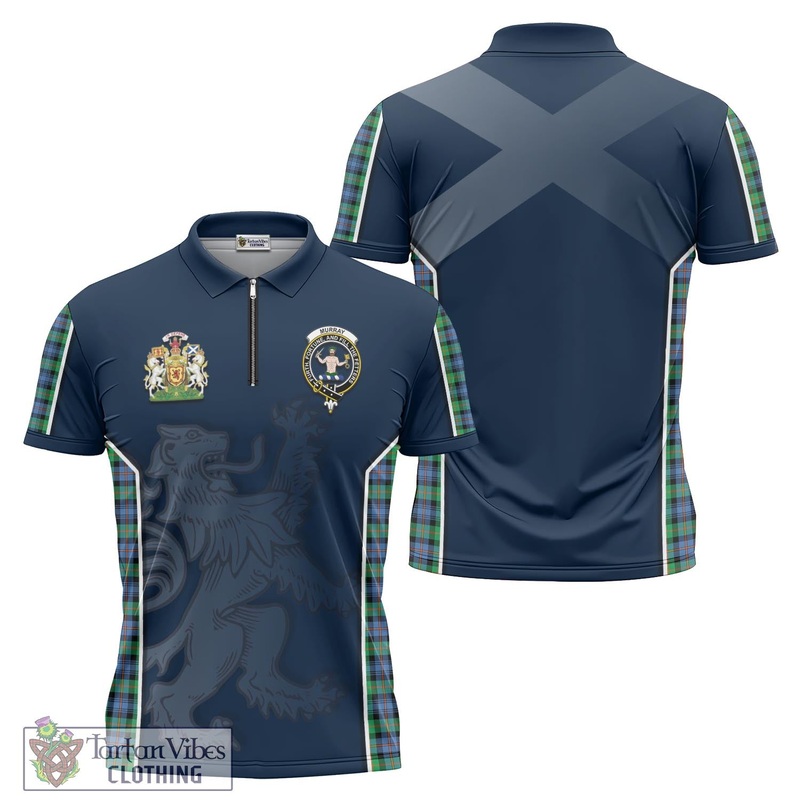 Murray of Atholl Ancient Tartan Zipper Polo Shirt with Family Crest and Lion Rampant Vibes Sport Style