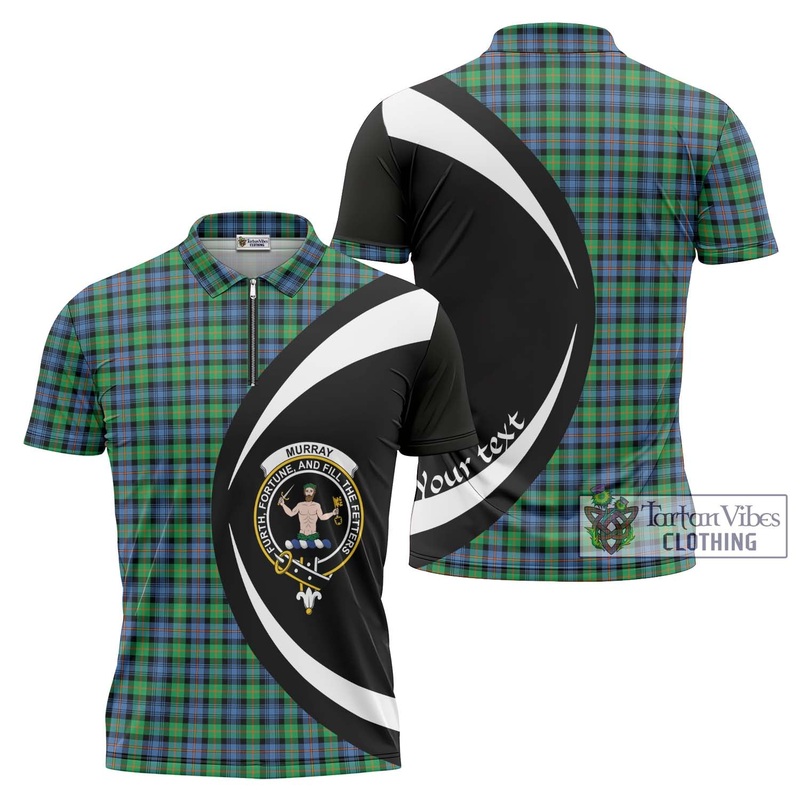 Murray of Atholl Ancient Tartan Zipper Polo Shirt with Family Crest Circle Style