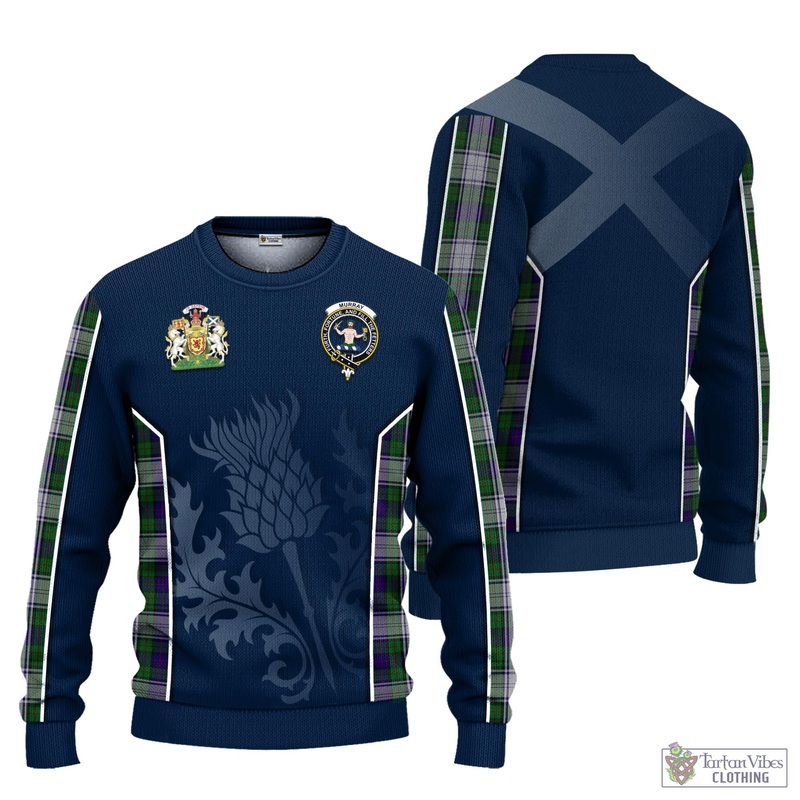 Murray of Atholl Dress Tartan Knitted Sweatshirt with Family Crest and Scottish Thistle Vibes Sport Style