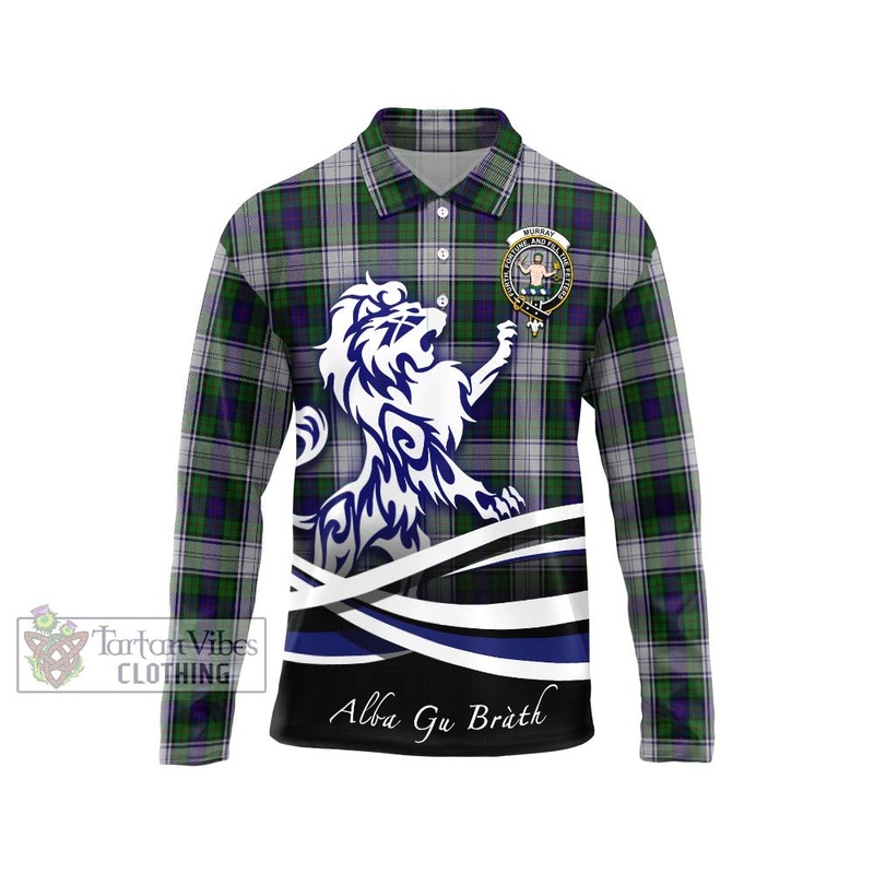 Murray of Atholl Dress Tartan Long Sleeve Polo Shirt with Alba Gu Brath Regal Lion Emblem