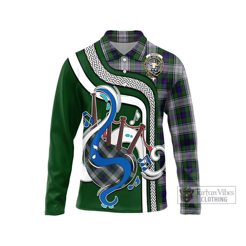 Murray of Atholl Dress Tartan Long Sleeve Polo Shirt with Epic Bagpipe Style
