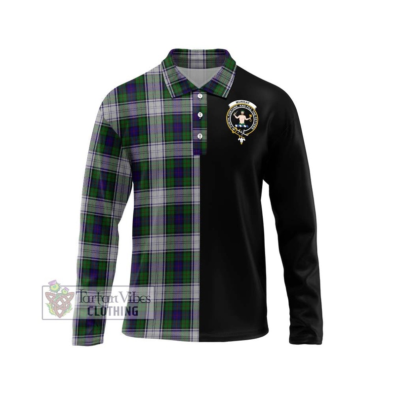 Murray of Atholl Dress Tartan Long Sleeve Polo Shirt with Family Crest and Half Of Me Style
