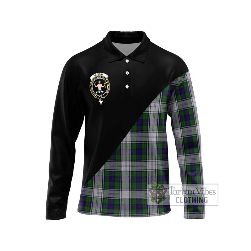 Murray of Atholl Dress Tartan Long Sleeve Polo Shirt with Family Crest and Military Logo Style