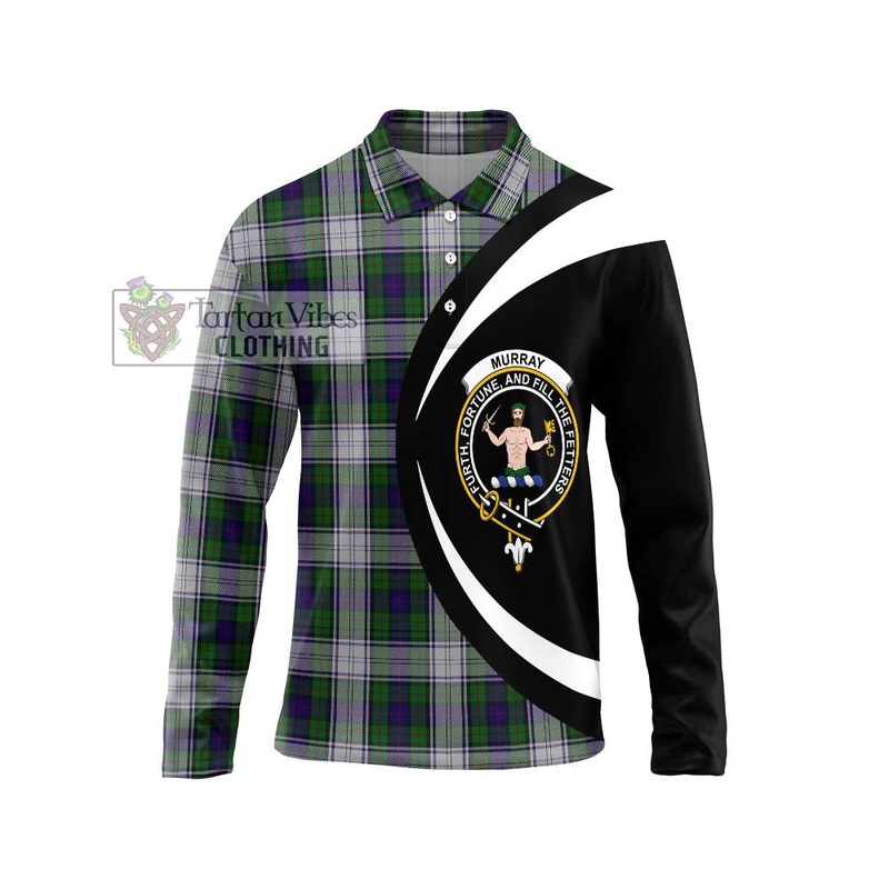 Murray of Atholl Dress Tartan Long Sleeve Polo Shirt with Family Crest Circle Style