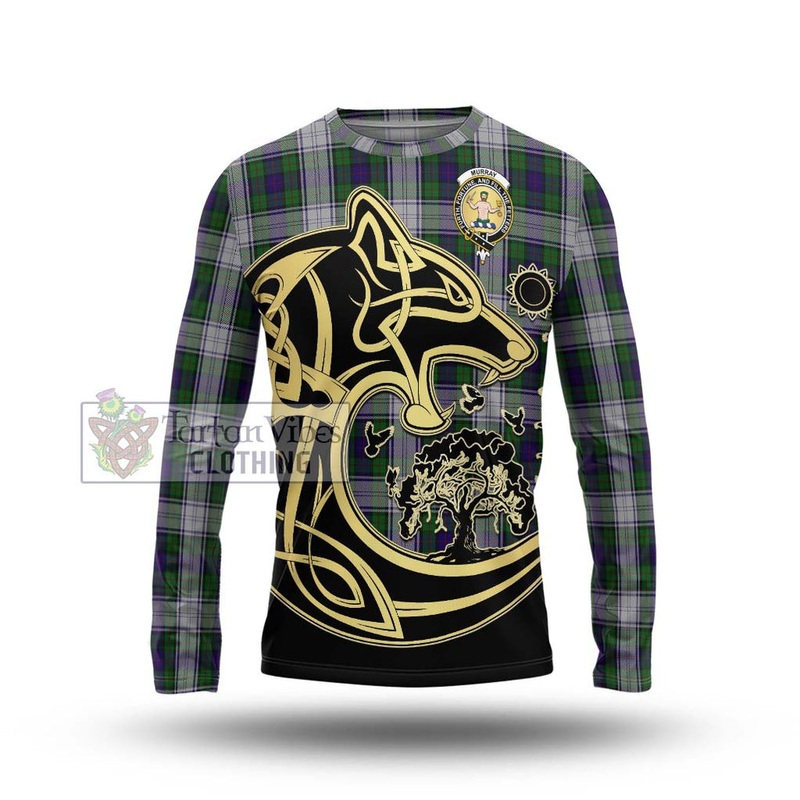 Murray of Atholl Dress Tartan Long Sleeve T-Shirt with Family Crest Celtic Wolf Style