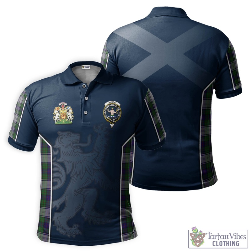 Murray of Atholl Dress Tartan Men's Polo Shirt with Family Crest and Lion Rampant Vibes Sport Style