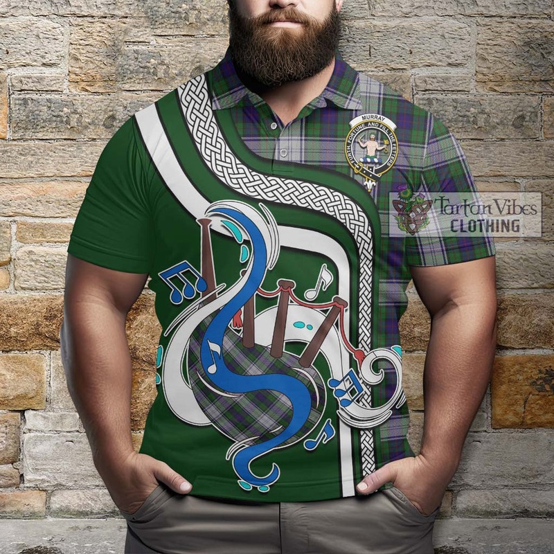 Murray of Atholl Dress Tartan Polo Shirt with Epic Bagpipe Style