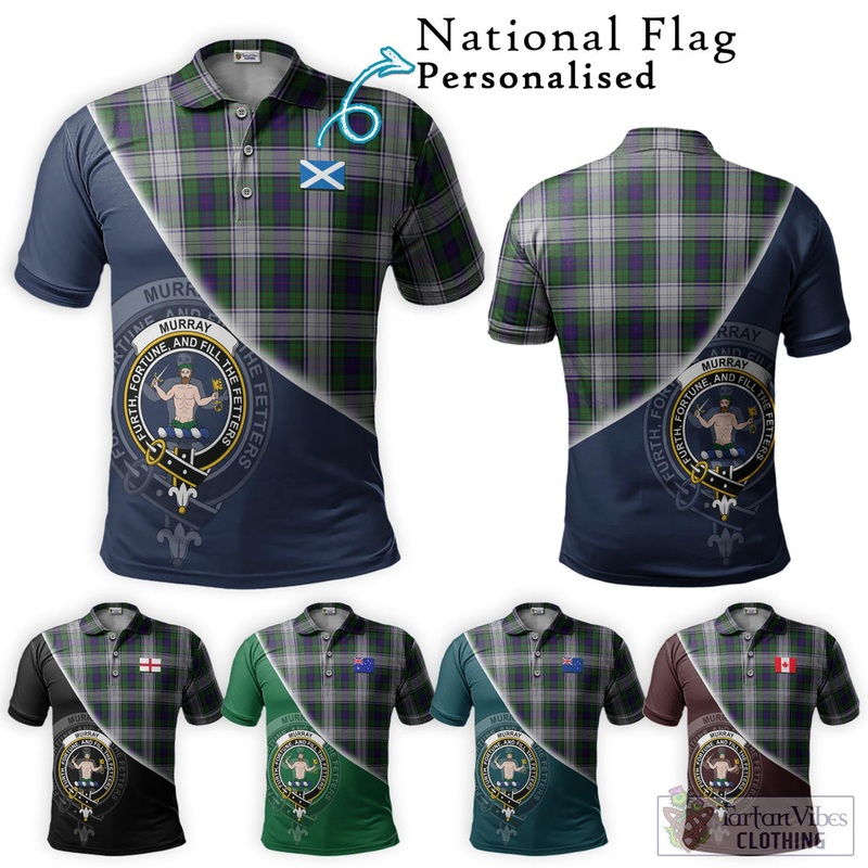 Murray of Atholl Dress Tartan Polo Shirt with Personalised National Flag and Family Crest Half Style