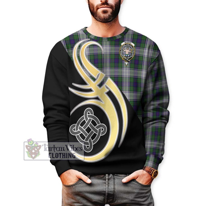 Murray of Atholl Dress Tartan Sweatshirt with Family Crest and Celtic Symbol Style