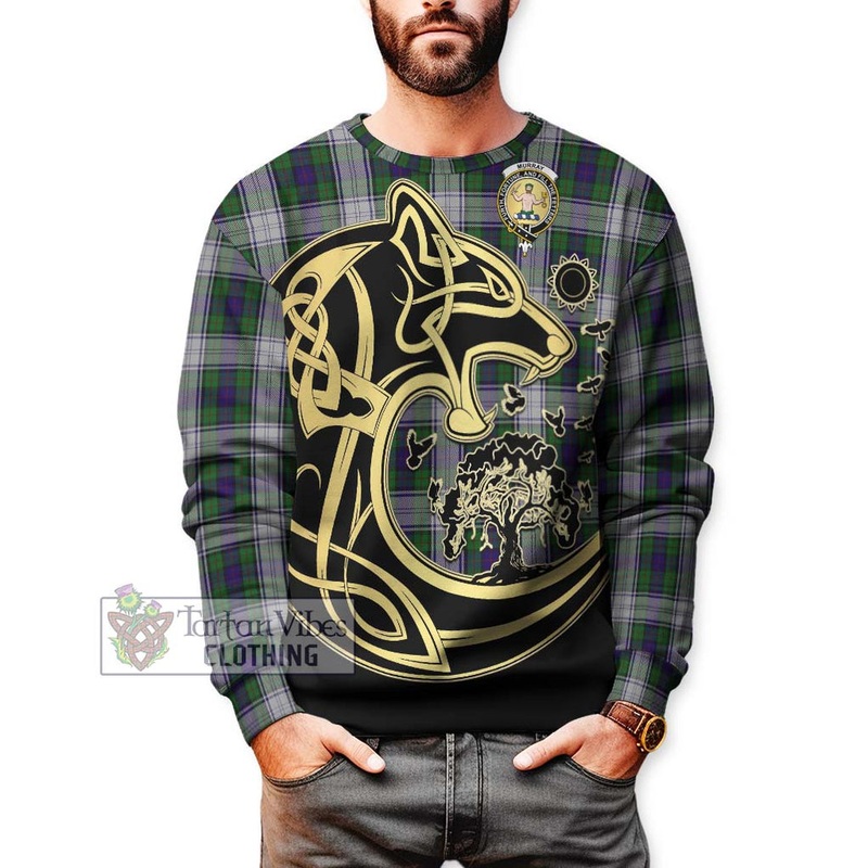Murray of Atholl Dress Tartan Sweatshirt with Family Crest Celtic Wolf Style