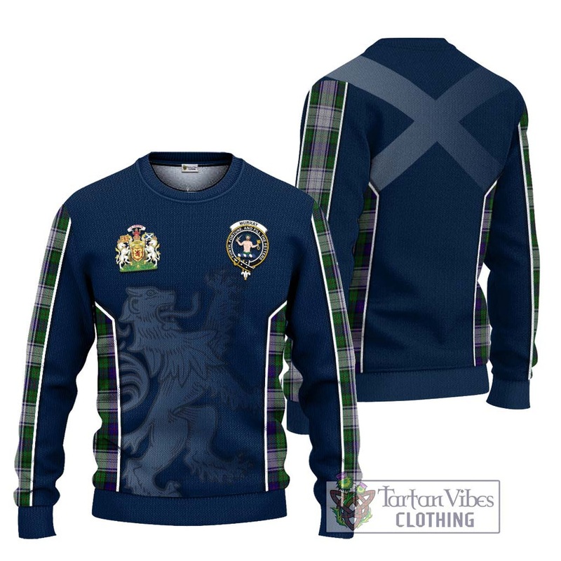 Murray of Atholl Dress Tartan Ugly Sweater with Family Crest and Lion Rampant Vibes Sport Style