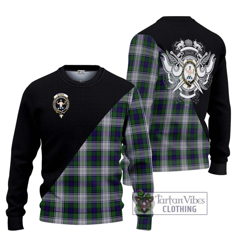Murray of Atholl Dress Tartan Ugly Sweater with Family Crest and Military Logo Style