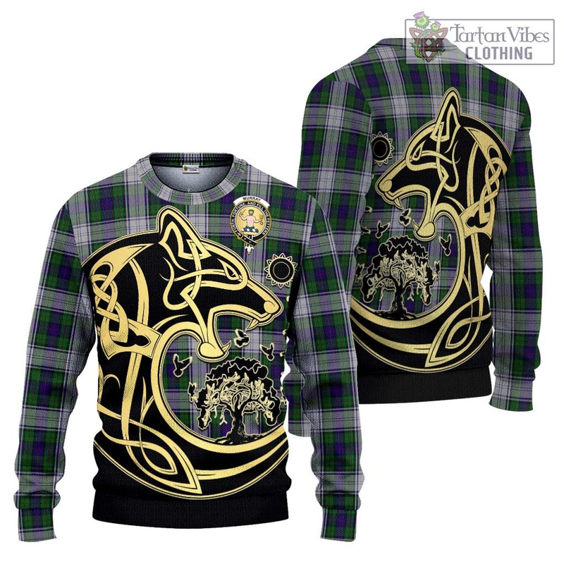 Murray of Atholl Dress Tartan Ugly Sweater with Family Crest Celtic Wolf Style
