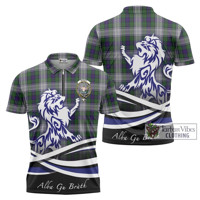 Murray of Atholl Dress Tartan Zipper Polo Shirt with Alba Gu Brath Regal Lion Emblem