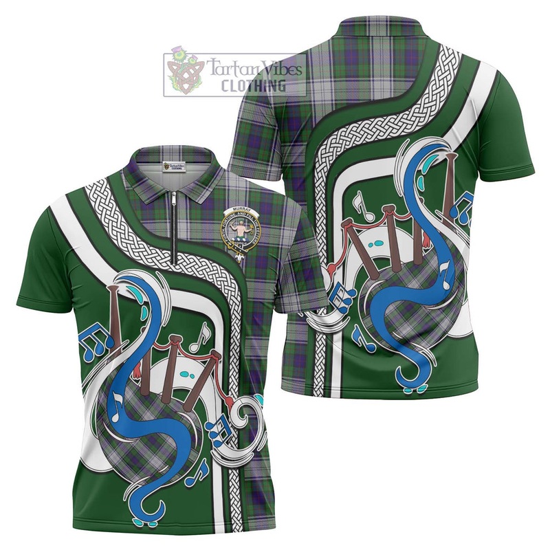 Murray of Atholl Dress Tartan Zipper Polo Shirt with Epic Bagpipe Style