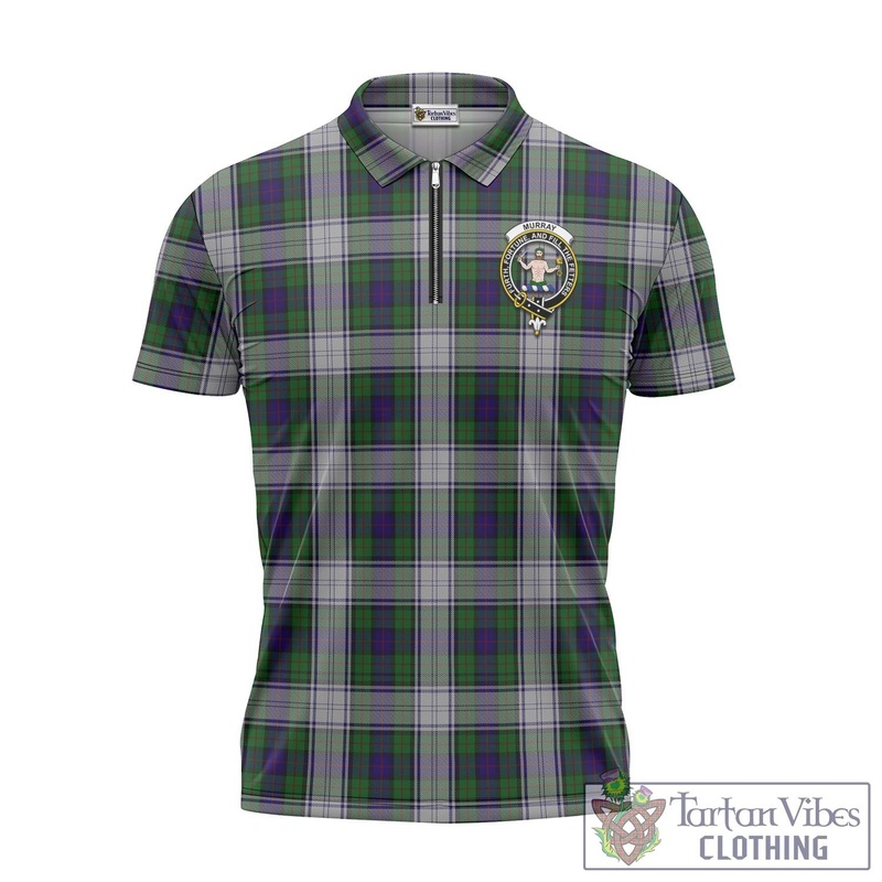 Murray of Atholl Dress Tartan Zipper Polo Shirt with Family Crest