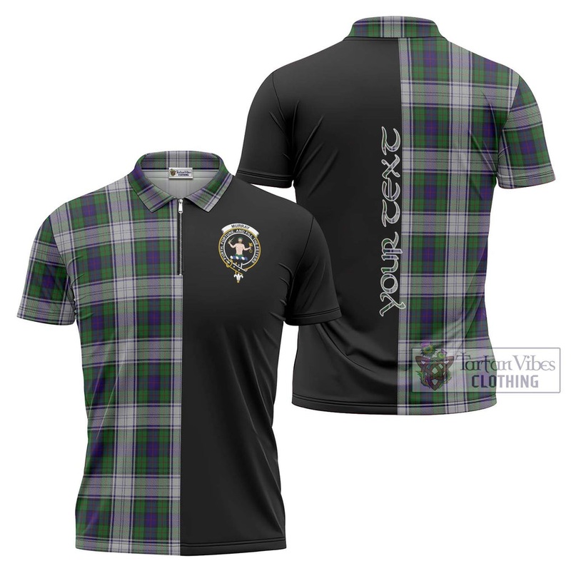 Murray of Atholl Dress Tartan Zipper Polo Shirt with Family Crest and Half Of Me Style