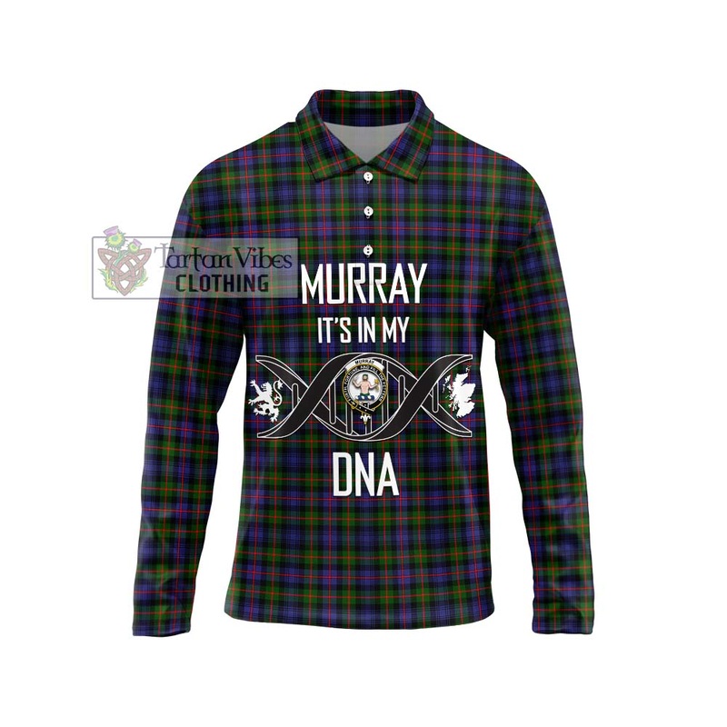 Murray of Atholl Modern Tartan Long Sleeve Polo Shirt with Family Crest DNA In Me Style