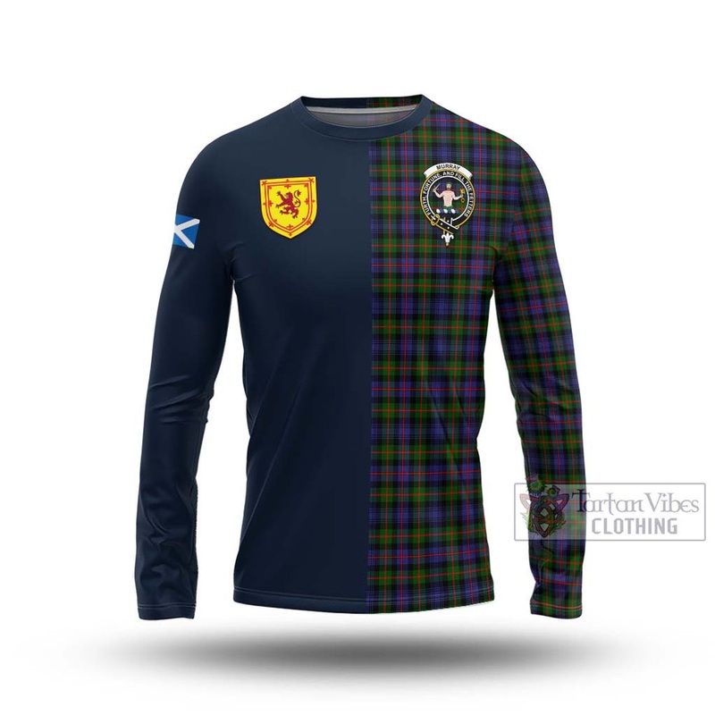 Murray of Atholl Modern Tartan Long Sleeve T-Shirt Alba with Scottish Lion Royal Arm Half Style
