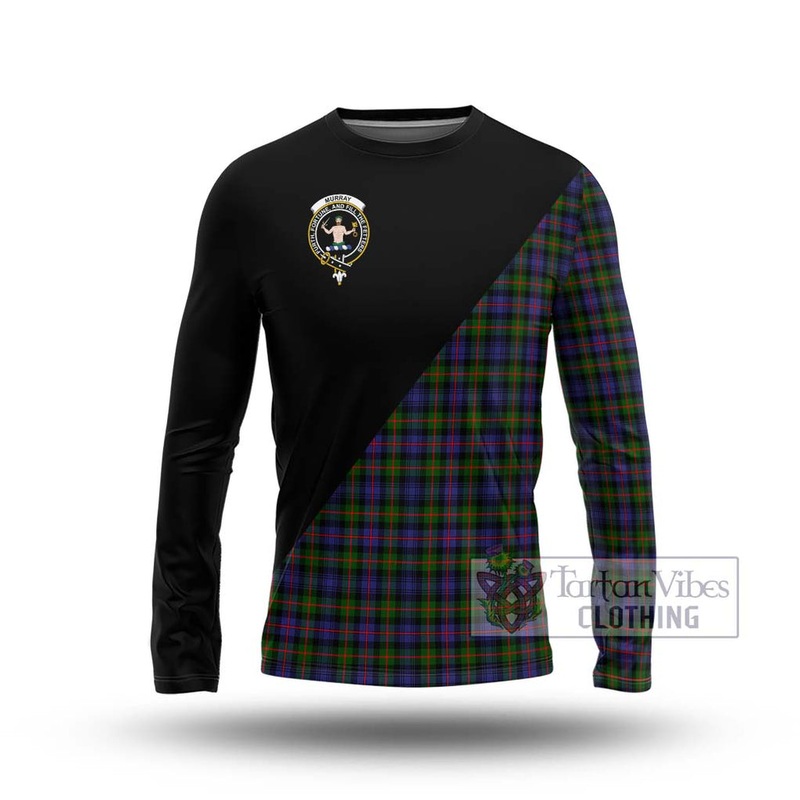 Murray of Atholl Modern Tartan Long Sleeve T-Shirt with Family Crest and Military Logo Style