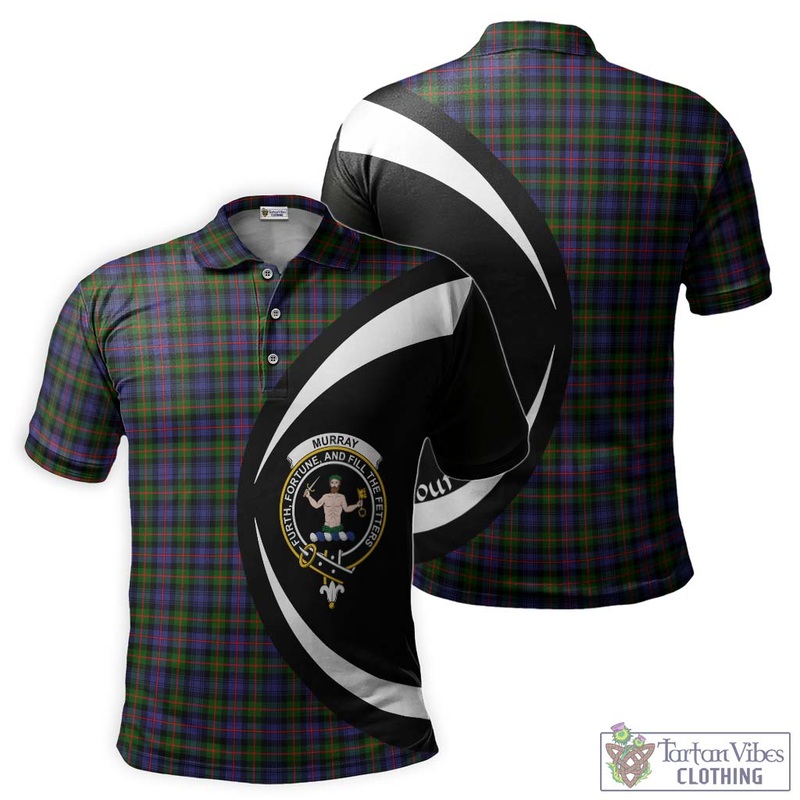 Murray of Atholl Modern Tartan Men's Polo Shirt with Family Crest Circle Style