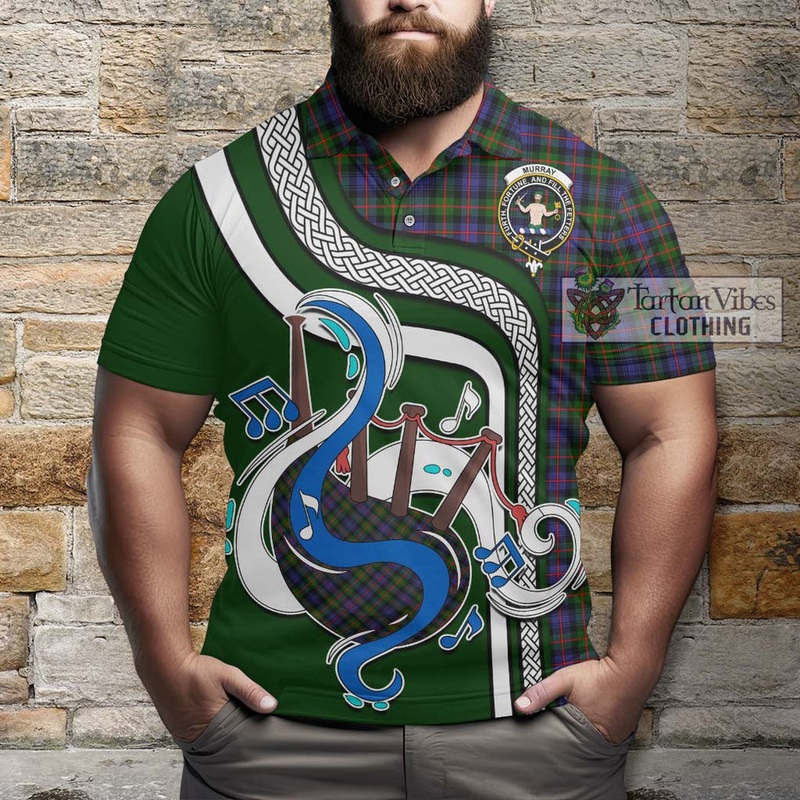 Murray of Atholl Modern Tartan Polo Shirt with Epic Bagpipe Style