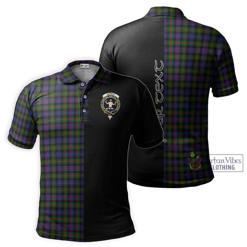 Murray of Atholl Modern Tartan Polo Shirt with Family Crest and Half Of Me Style