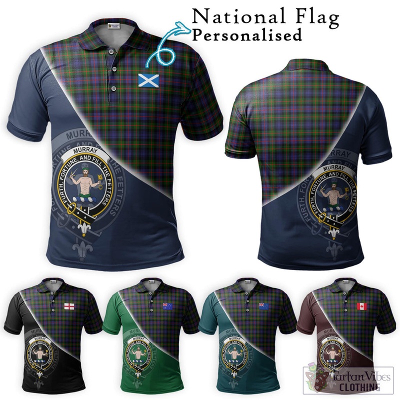Murray of Atholl Modern Tartan Polo Shirt with Personalised National Flag and Family Crest Half Style
