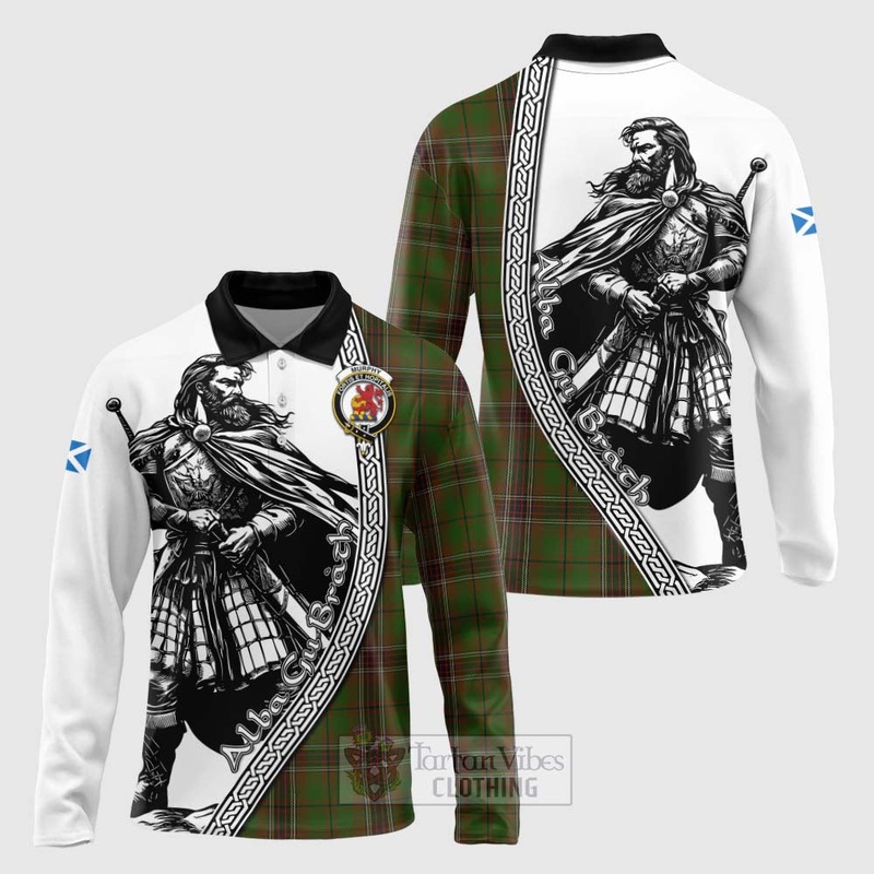 Murphy Tartan Clan Crest Long Sleeve Polo Shirt with Highlander Warrior Celtic Style