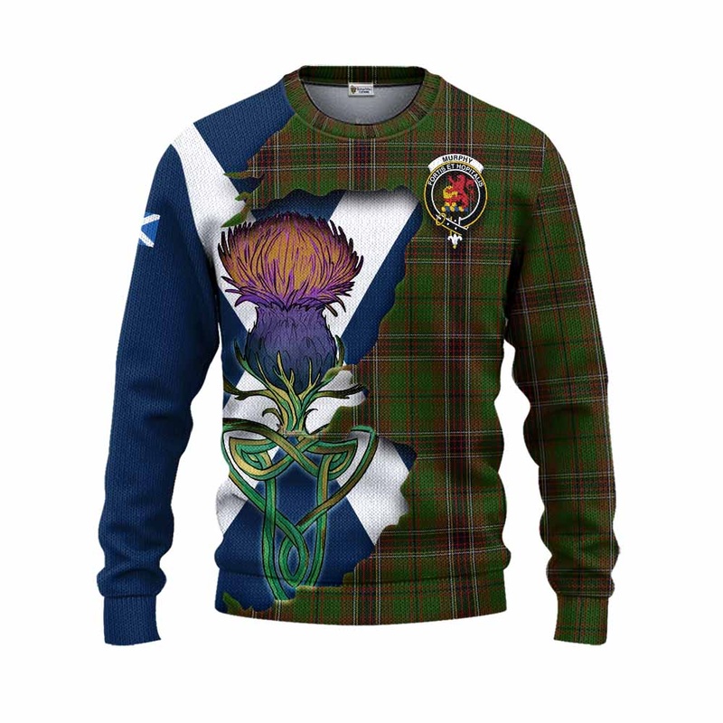 Murphy Tartan Family Crest Knitted Sweater Scottish Thistle Celtic Inspired