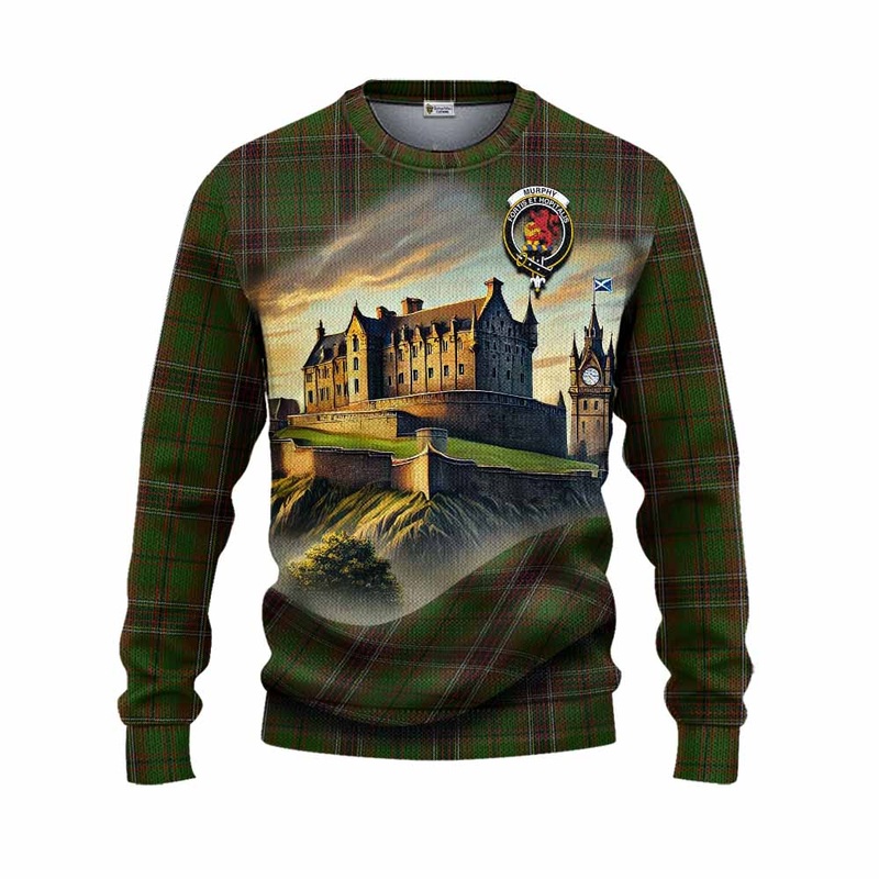 Murphy Tartan Family Crest Knitted Sweater with Scottish Ancient Castle Style