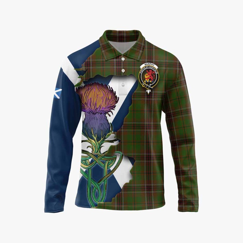 Murphy Tartan Family Crest Long Sleeve Polo Shirt Scottish Thistle Celtic Inspired
