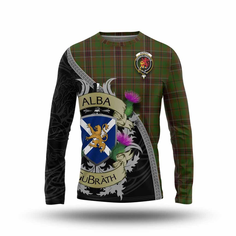 Murphy Tartan Family Crest Long Sleeve T-Shirt Lion Rampant Royal Thistle Shield Celtic Inspired