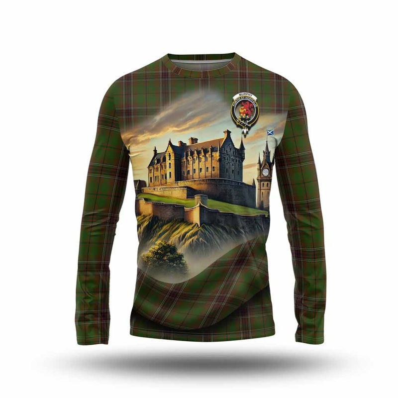 Murphy Tartan Family Crest Long Sleeve T-Shirt with Scottish Ancient Castle Style