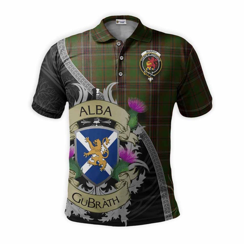 Murphy Tartan Family Crest Polo Shirt Lion Rampant Royal Thistle Shield Celtic Inspired